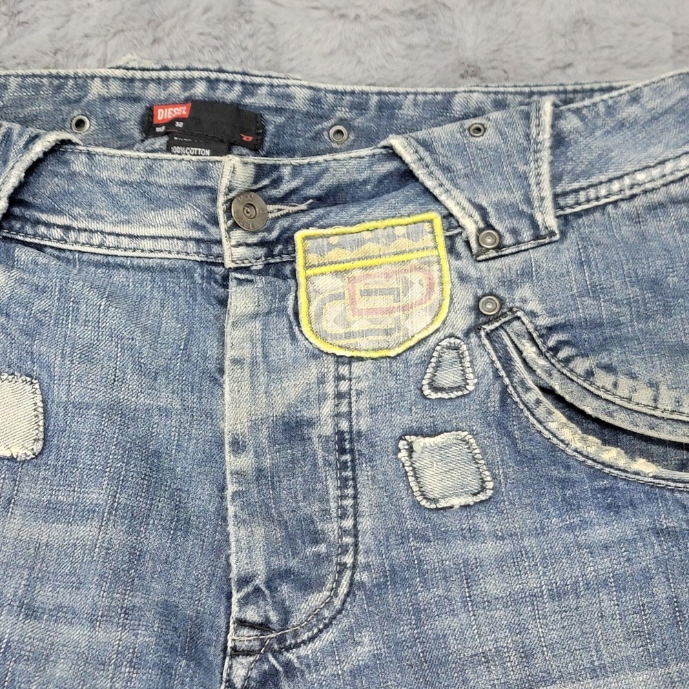 Diesel Jeans Mens 32x33‎ Blue Straight Distressed Motor Club Patch Biker Y2K - Picture 4 of 16
